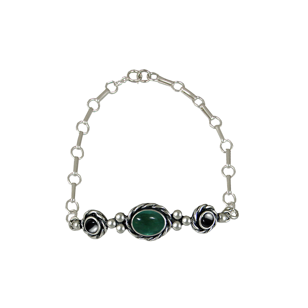 Sterling Silver Gemstone Adjustable Chain Bracelet With Fluorite And Hematite